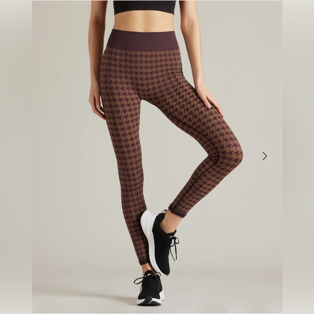 RHONE Houndstooth Seamless Base Legging Brown Berry